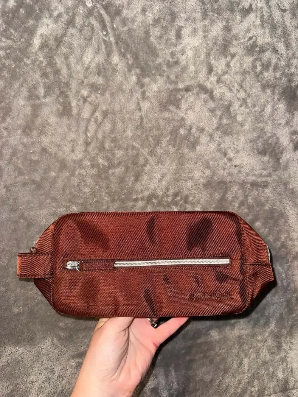 Clinique Brown Nylon Toiletry Travel Pouch with Zipper and Side Handle